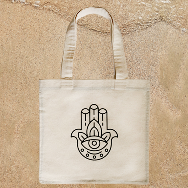 Handmade Canvas Tote Bag - Hamsa Hand