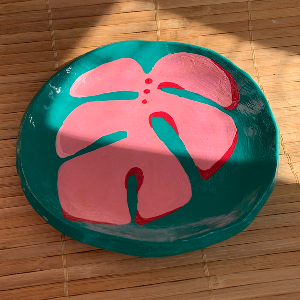 Handmade Clay Dish - Pink Monstera